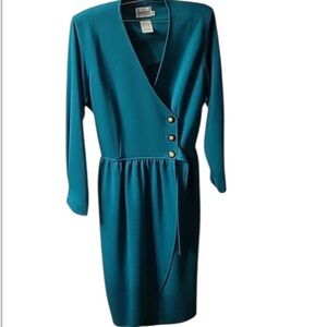 Vintage Leslie Fay Petite Dress Elegant Dress Gold Button Accents Sz 14 Women